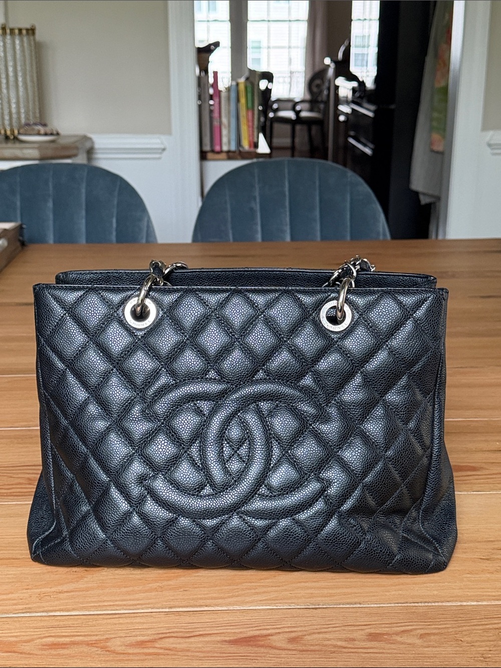 CHANEL Black Classic Quilted Shopping Tote Bag / Shoulder Bag